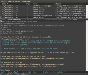 mu4e screenshot with nvpy search active