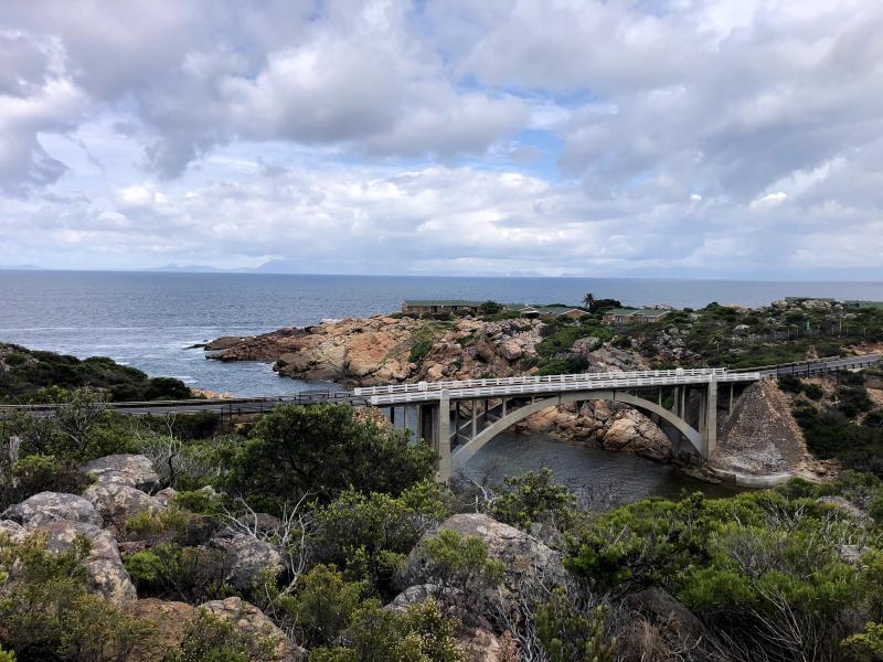 Figure 1: View of the bridge over the mouth of the Steenbras River, taken from our anniversary hike up Steenbras Gorge to the Crystal Pools and back.