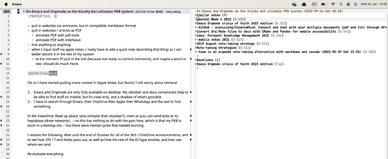 Figure 3: A screenshot of org-roam-similarity showing similar notes in org-roam-buffer.